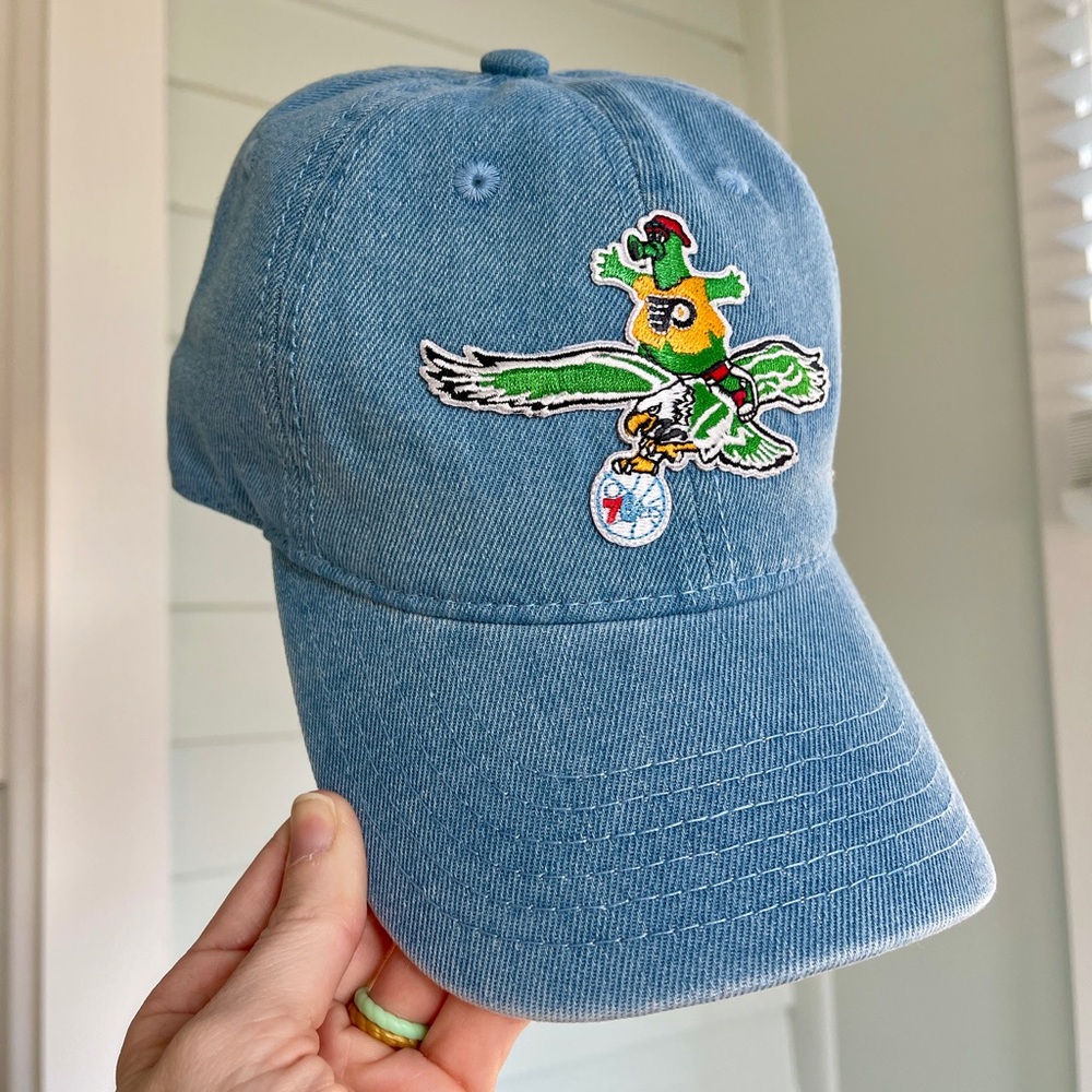 NWT Philadelphia Mascots Vintage denim trucker hat Phillies eagles flyers 76ers